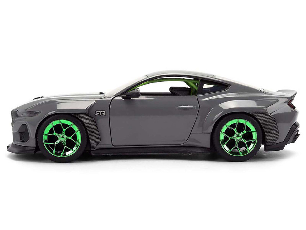 2024 Ford Mustang RTR Gray with Green Wheels "Bigtime Muscle" Series 1/24 Diecast Model Car by Jada 2024 Ford Mustang RTR Gray with Green Wheels "Bigtime Muscle" Series 1/24 Diecast Model Car by Jada