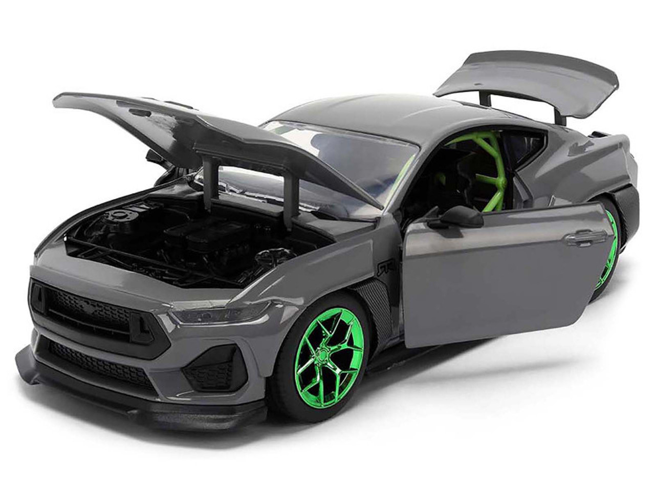 2024 Ford Mustang RTR Gray with Green Wheels "Bigtime Muscle" Series 1/24 Diecast Model Car by Jada 2024 Ford Mustang RTR Gray with Green Wheels "Bigtime Muscle" Series 1/24 Diecast Model Car by Jada