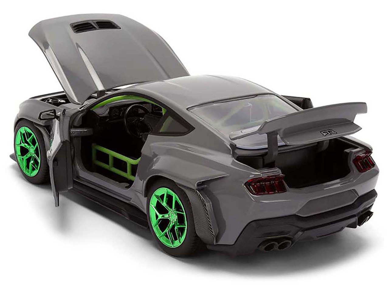 2024 Ford Mustang RTR Gray with Green Wheels "Bigtime Muscle" Series 1/24 Diecast Model Car by Jada 2024 Ford Mustang RTR Gray with Green Wheels "Bigtime Muscle" Series 1/24 Diecast Model Car by Jada