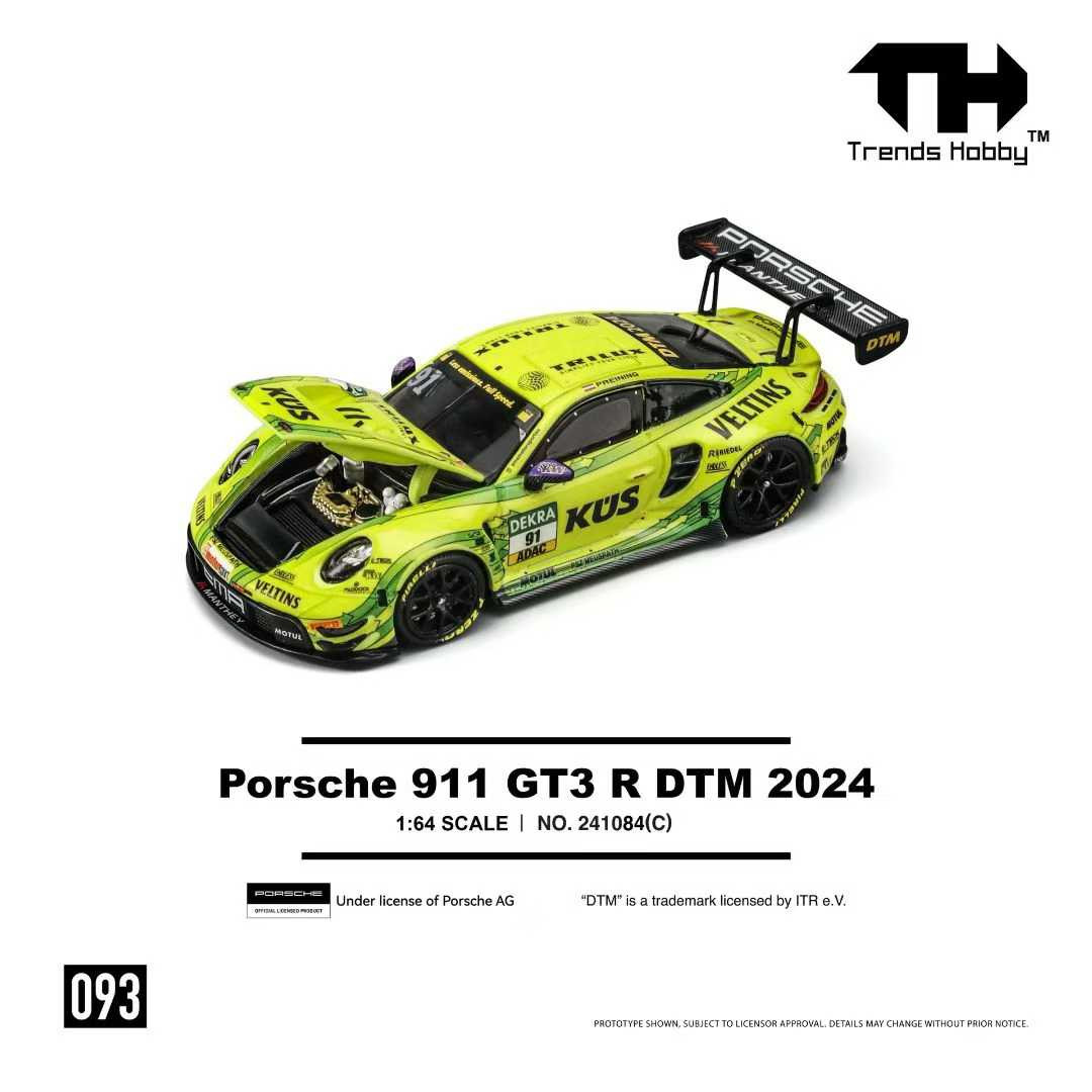 1/64 Trends Hobby 2024 Porsche 911 GT3 R DTM #91 Diecast Car Model