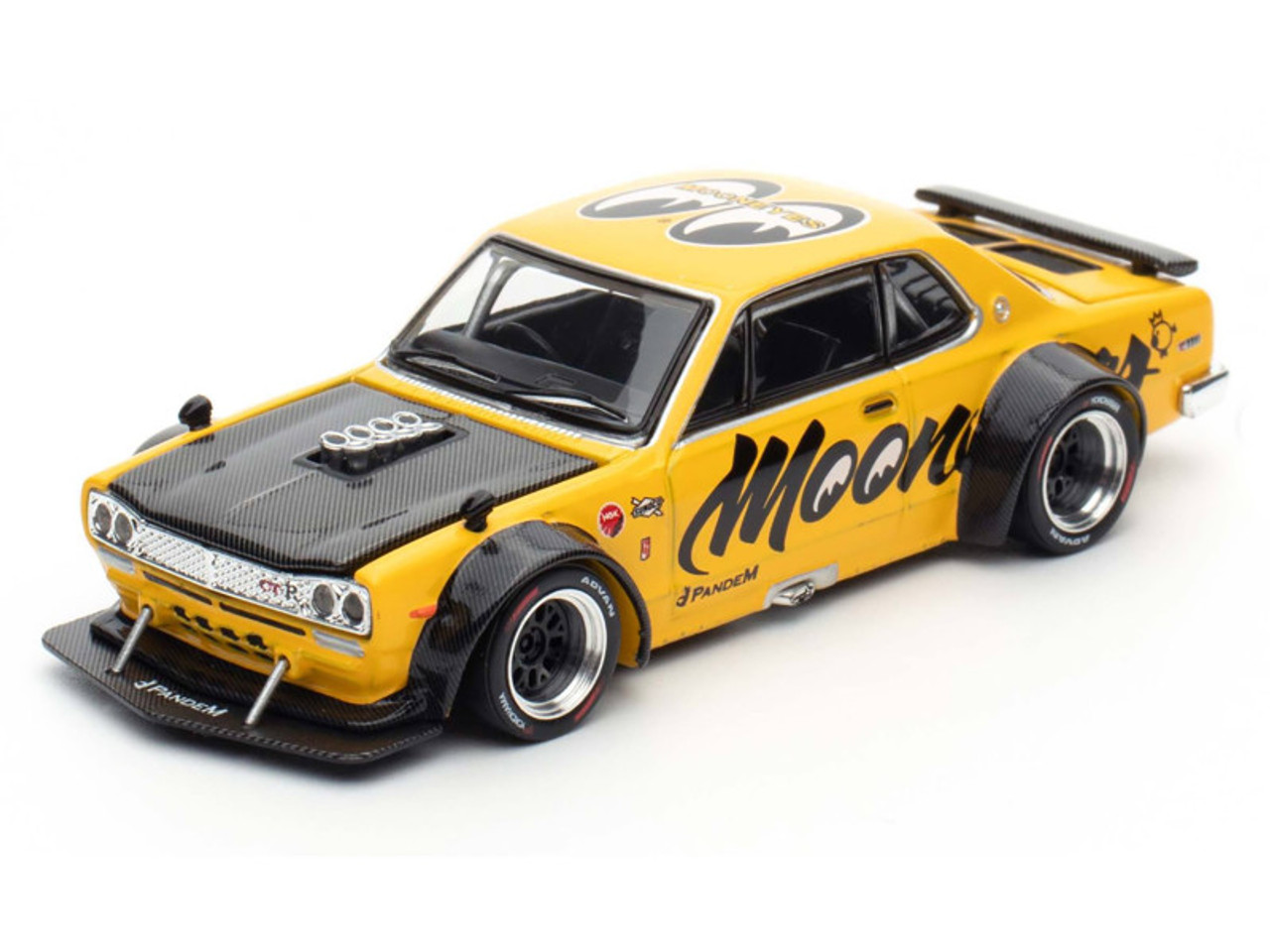 Skyline GT-R V8 Drift "Hakosuka" RHD (Right Hand Drive) "Mooneyes" Yellow with Carbon Hood "The Model Car Show Singapore 2025" 1/64 Diecast Model Car by Pop Race