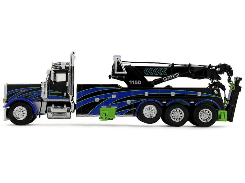 1/64 First Gear Peterbilt Model 389 Day Cab with Miller Century Model 1150 Rotator Wrecker (Black, Green & Blue) Diecast Model