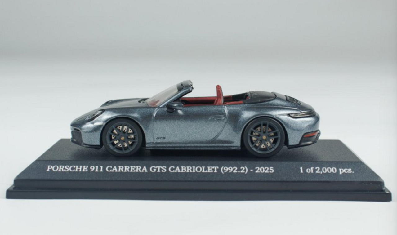 1/64 Minichamps 2025 Porsche 911 (992.2) Carrera GTS Cabriolet (Metallic Grey) Diecast Car Model