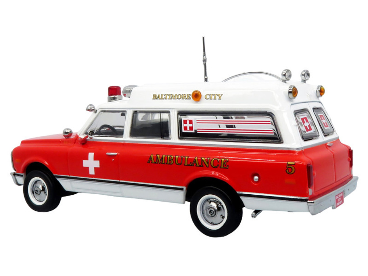 1969 Chevrolet C-10 Ambulance "Baltimore City Fire Department" White and Red "5 Alarm" Series Limited Edition 1/50 Diecast Model by Iconic Replicas