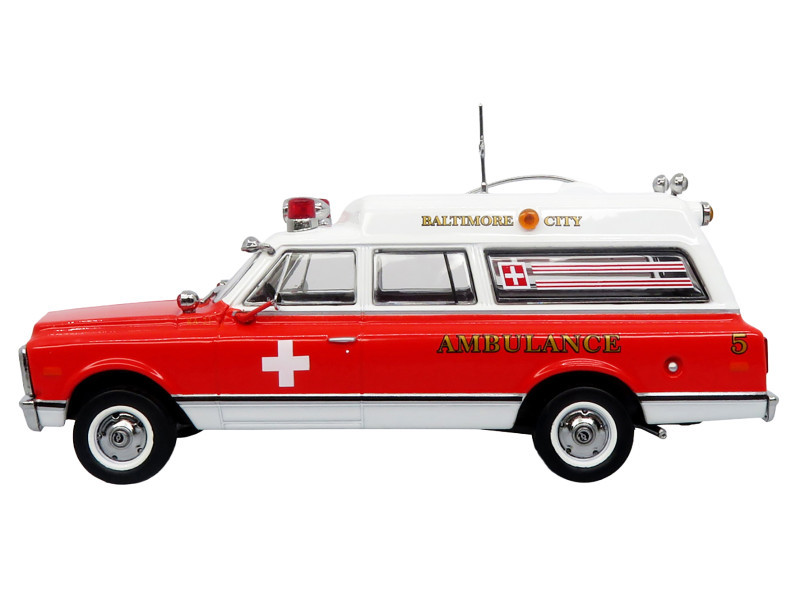 1969 Chevrolet C-10 Ambulance "Baltimore City Fire Department" White and Red "5 Alarm" Series Limited Edition 1/50 Diecast Model by Iconic Replicas