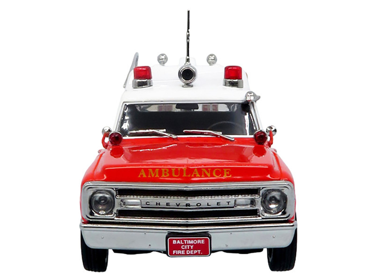 1969 Chevrolet C-10 Ambulance "Baltimore City Fire Department" White and Red "5 Alarm" Series Limited Edition 1/50 Diecast Model by Iconic Replicas