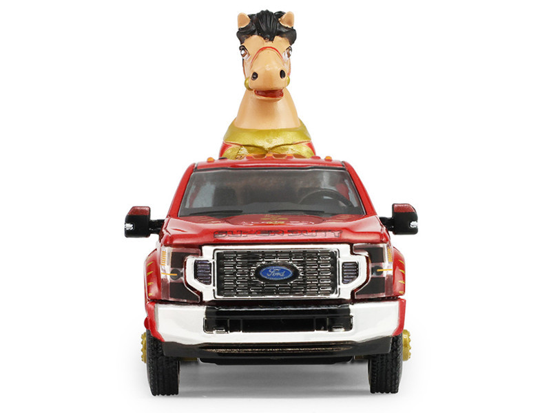 1/64 Greenlight 2022 Ford F-450 Chinese Zodiac 2026 Year of the Horse with Horse Accessory (Red) Diecast Car Model