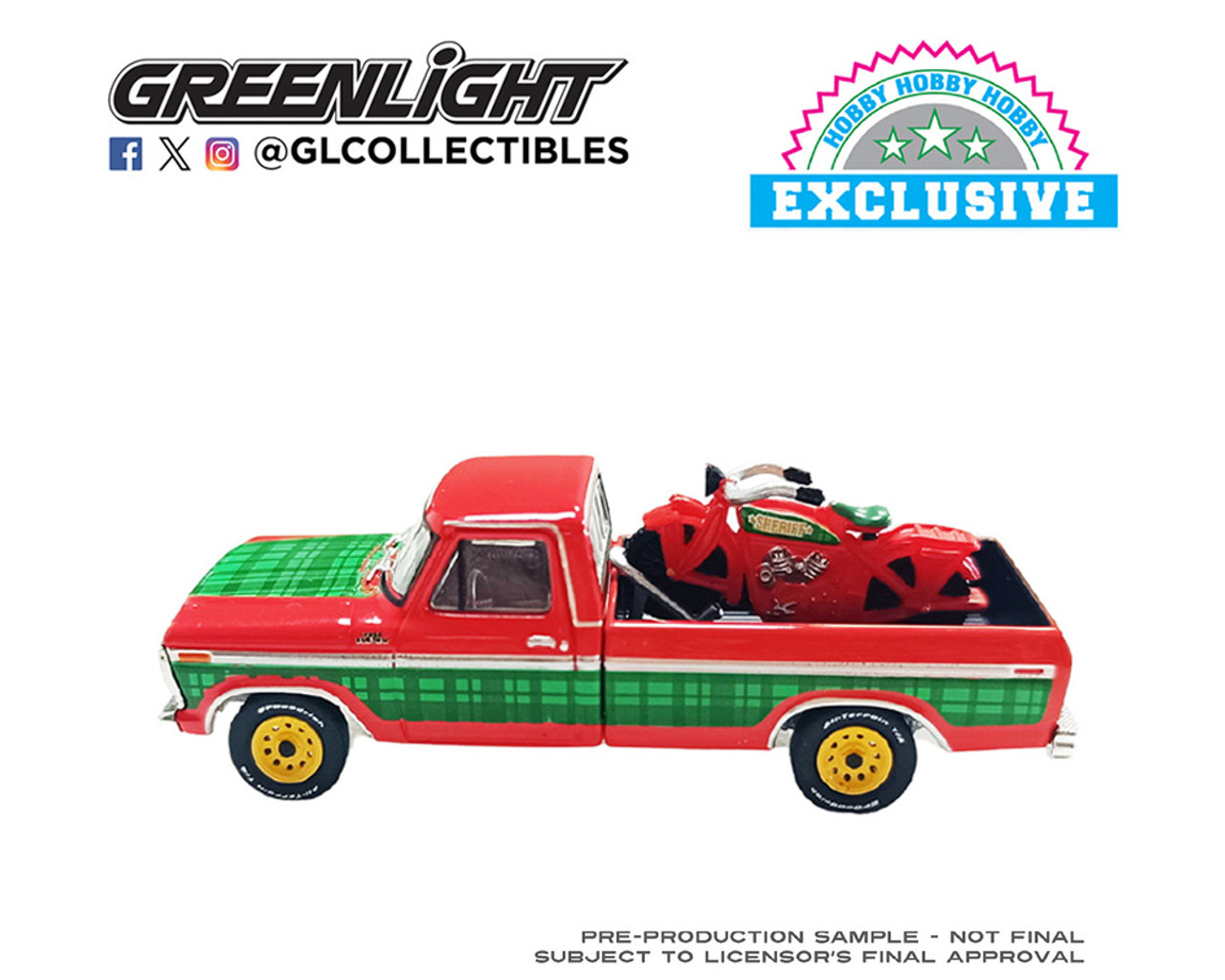 1/64 Greenlight 1978 Ford F-250 with Vintage Motorcycle Christmas Edition Diecast Car Model
