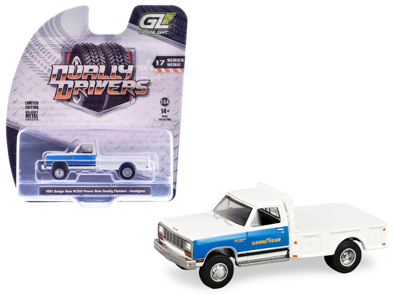 1/64 Greenlight 1981 Dodge Ram W350 Power Ram Dually Flatbed Goodyear Diecast Car Model