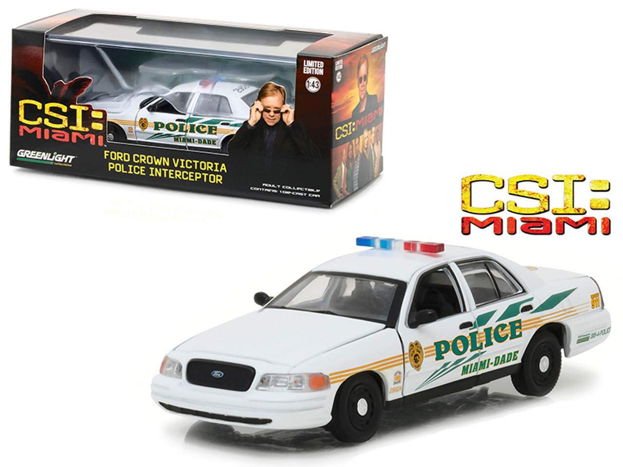 Ford Crown Victoria Police Interceptor CSI Miami Dade Police Car (2002-2012) TV Series 1/43 Diecast Model Car by Greenlight