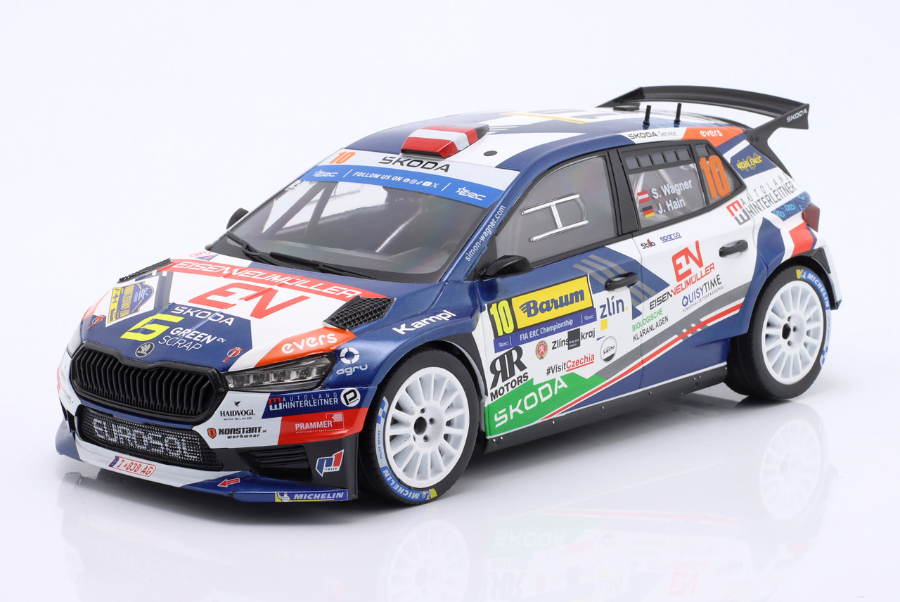 1/18 Ixo 2024 Skoda Fabia RS Rally2 #10 2nd rally Barum Eurosol Racing Team Hungary Simon Wagner, Jara Hain Diecast Car Model