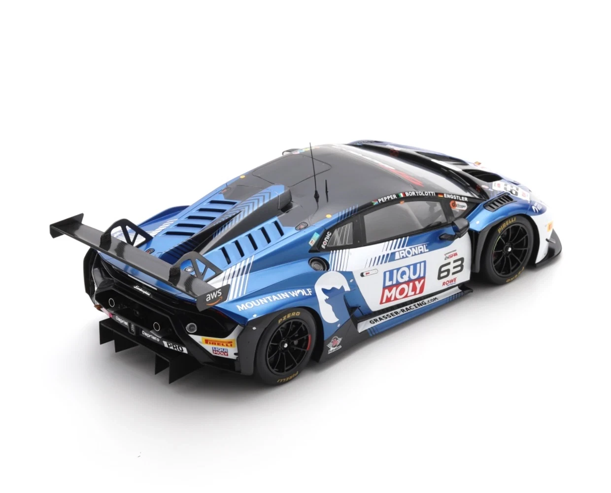 1/18 Spark Lamborghini Huracan GT3 EVO 2 No.63 GRT - Grasser Racing Team  Winner 24H Spa 2025  M. Bortolotti - L. Engstler - J. Pepper Car Model