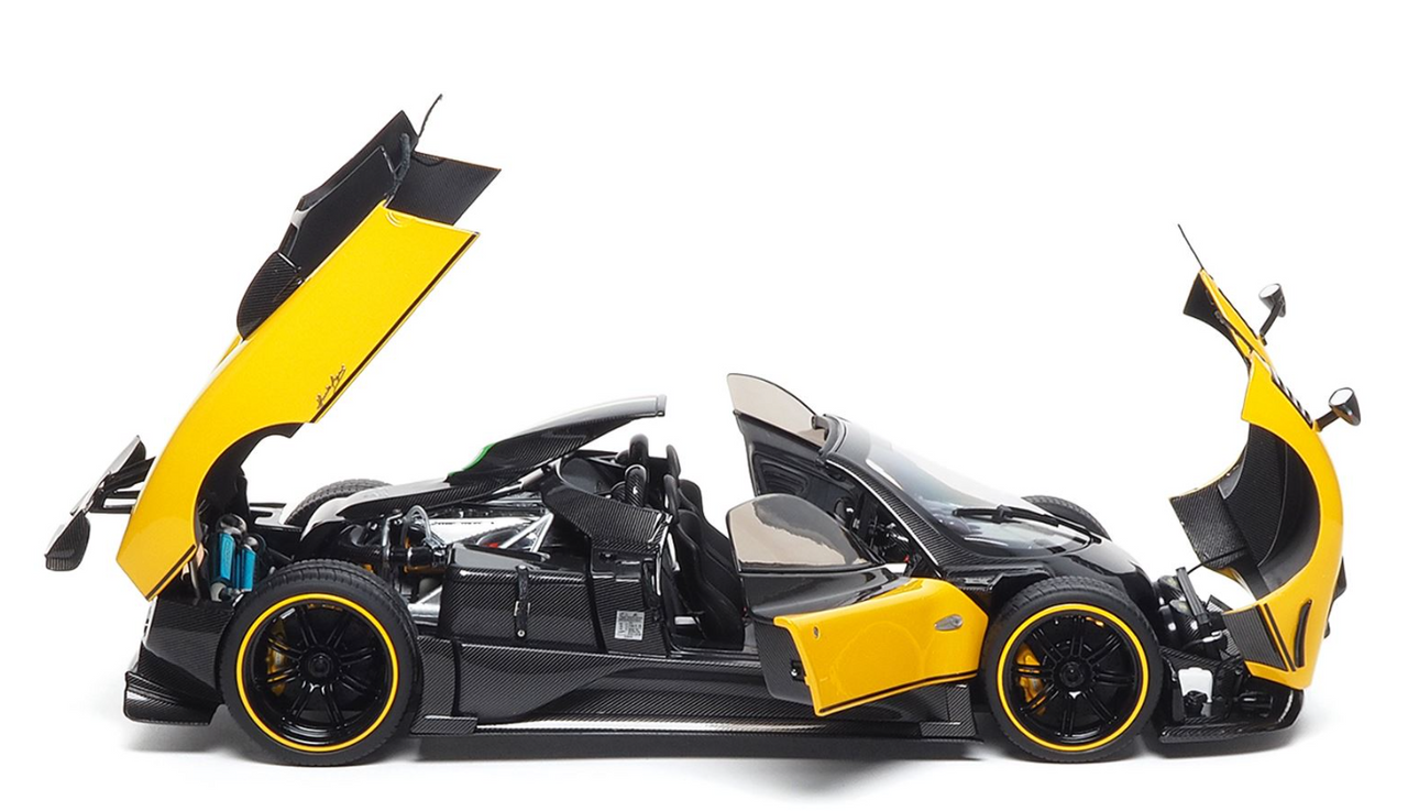 1/18 BBR Pagani Zonda Cinque Roadster (Geneva Yellow) Diecast Car Model with Leather Case