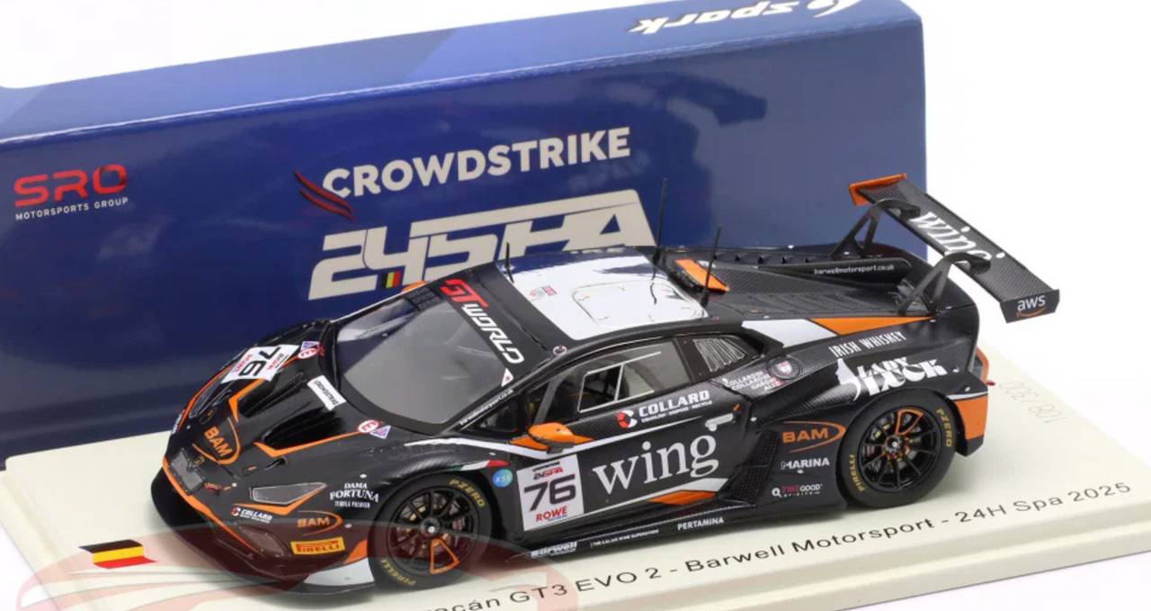 1/43 Spark Lamborghini Huracan GT3 EVO 2 No.76 Barwell Motorsport  24H Spa 2025  R. Collard - B. Garg - R. Collard - A. Ali Car Model