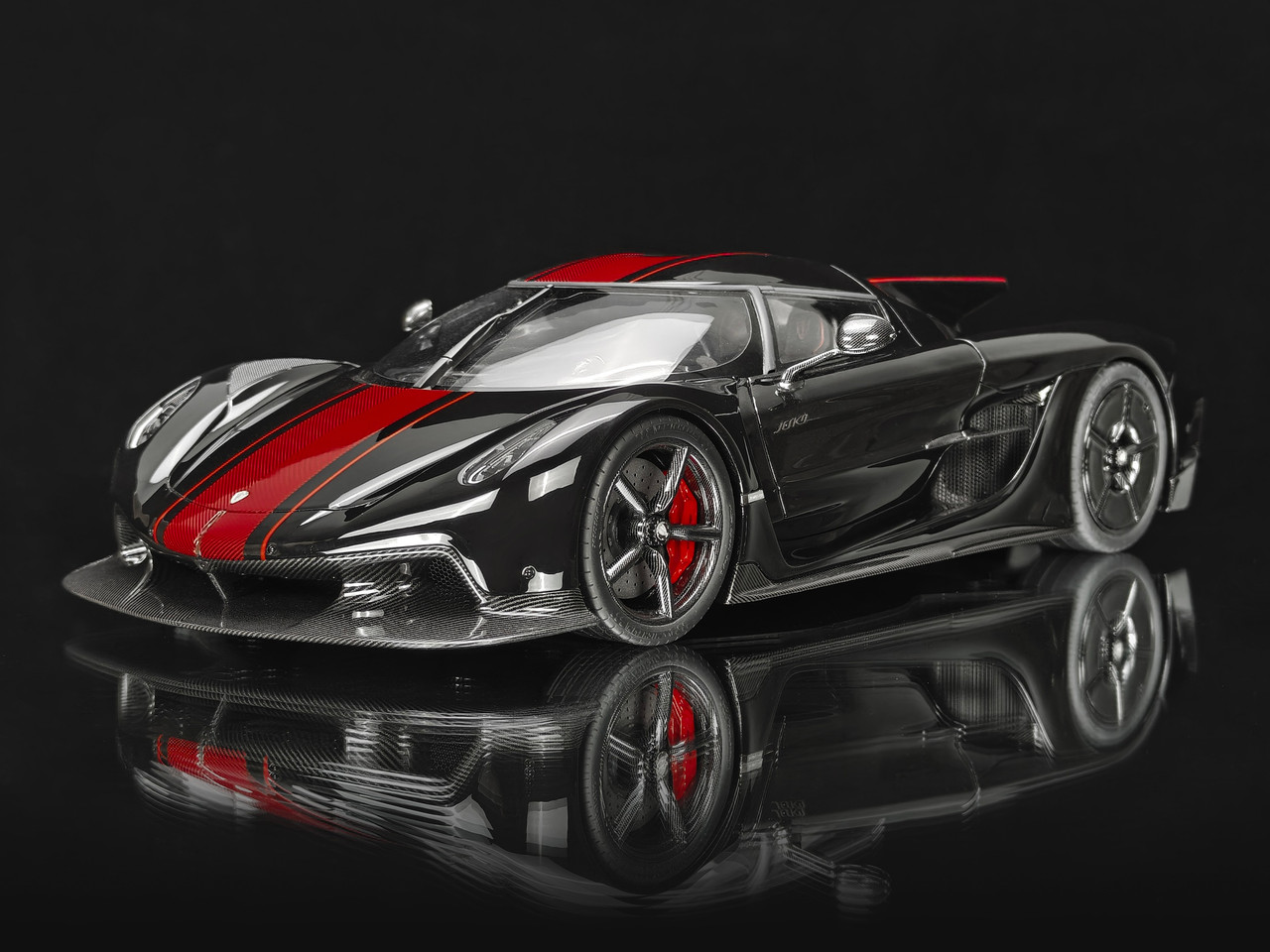 1/18 Frontiart Koenigsegg Jesko Absolut 7355 (Jet Black with Red Stripe) Car Model Limited 100 Pieces