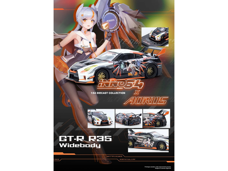 1/64 Inno64 Nissan Skyline GTR GT-R R35 Widebody Aorus X Car Model