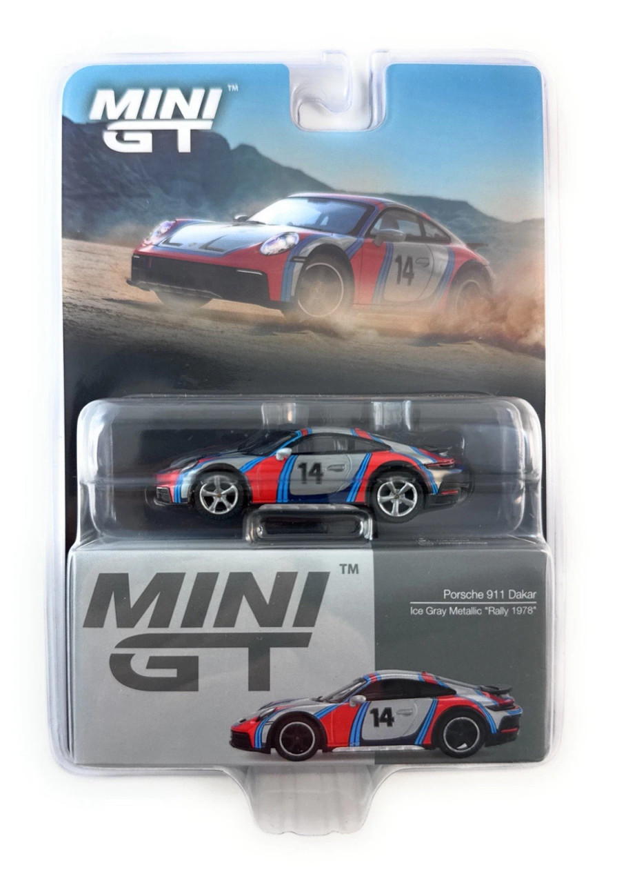 ୨୧  CHASE CAR 1/64 Mini GT Porsche 911 992 Dakar (Chrome Silver) #14