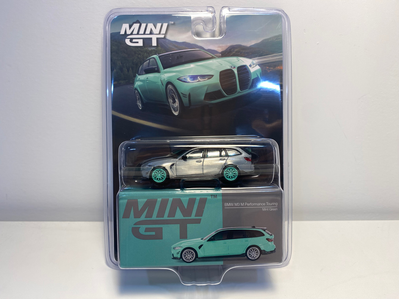 CHASE CAR 1/64 Mini GT BMW M3 Touring G81 M Performance (Chrome Silver with Green Wheels) Diecast Car Model