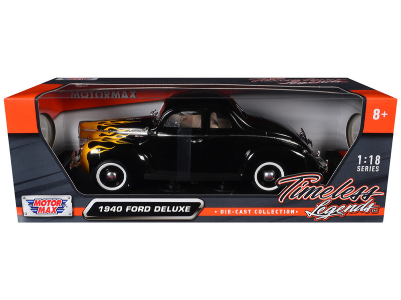 1940 Ford Deluxe Black with Yellow Flames 