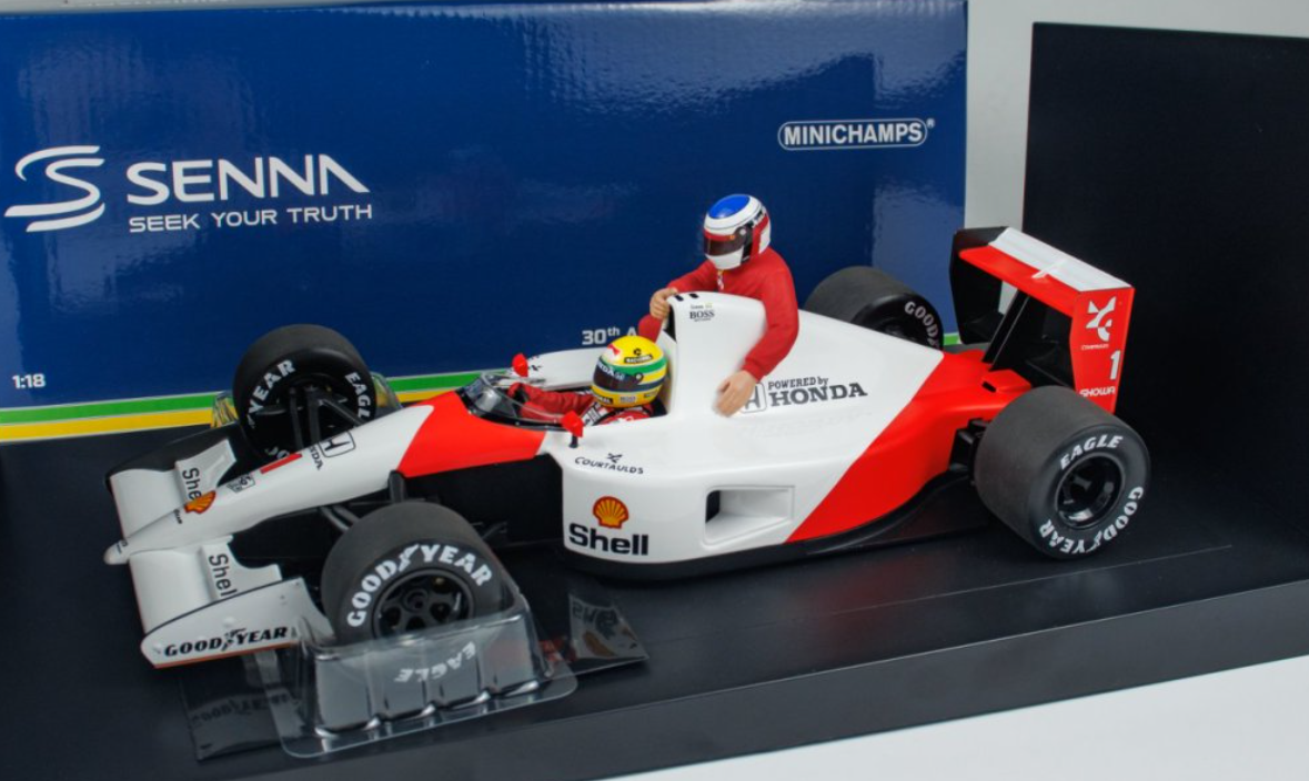 1/18 Minichamps 1991 Formula 1 Honda Marlboro McLaren 3rd Place Mexico GP Formula 1 World Champion Ayrton Senna with Jean Alesi Riding On Car Car Model