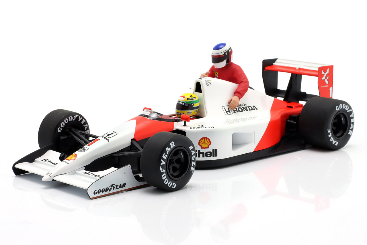 1/18 Minichamps 1991 Formula 1 Honda Marlboro McLaren 3rd Place Mexico GP Formula 1 World Champion Ayrton Senna with Jean Alesi Riding On Car Car Model