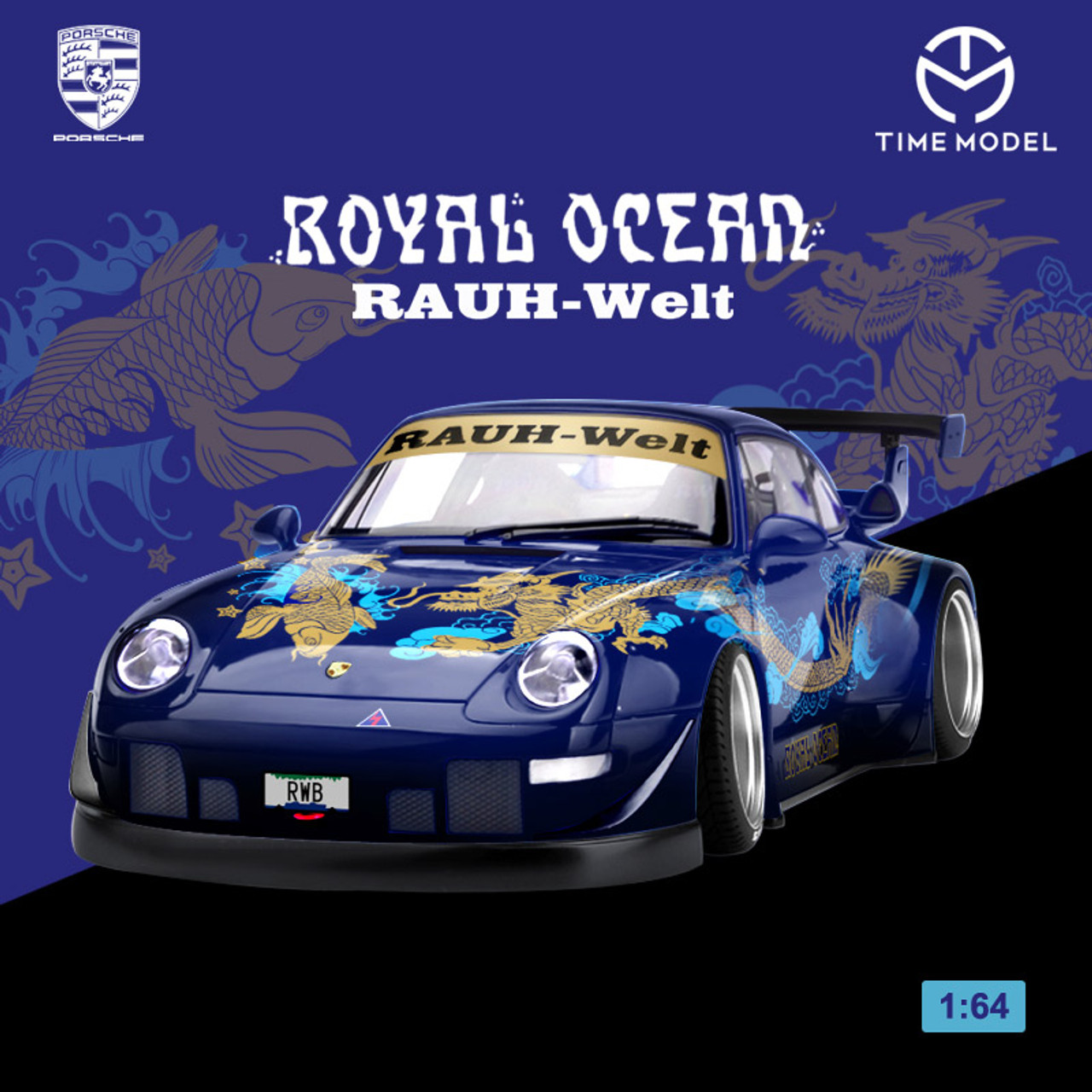 1/64 Porsche RWB 930 Rauh-Welt Royal Ocean Diecast Car Model w/ 3D Frame Limited