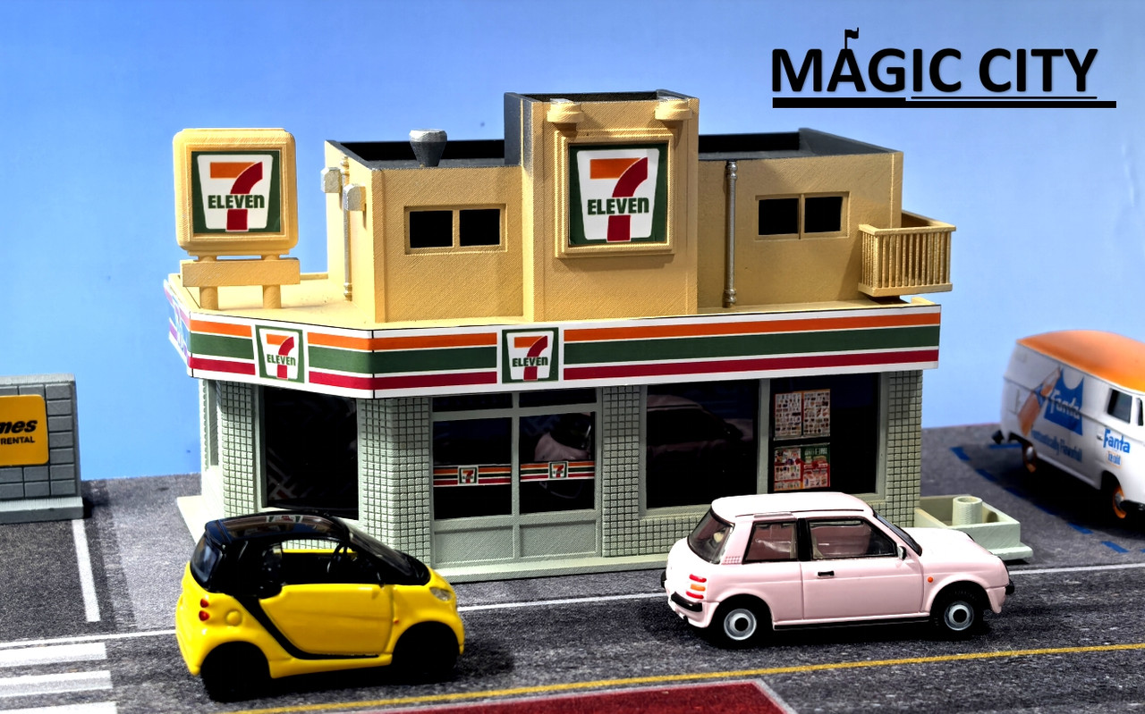 1/64 Magic City Japan 7/11 7 Eleven Building Diorama & Parking Lot