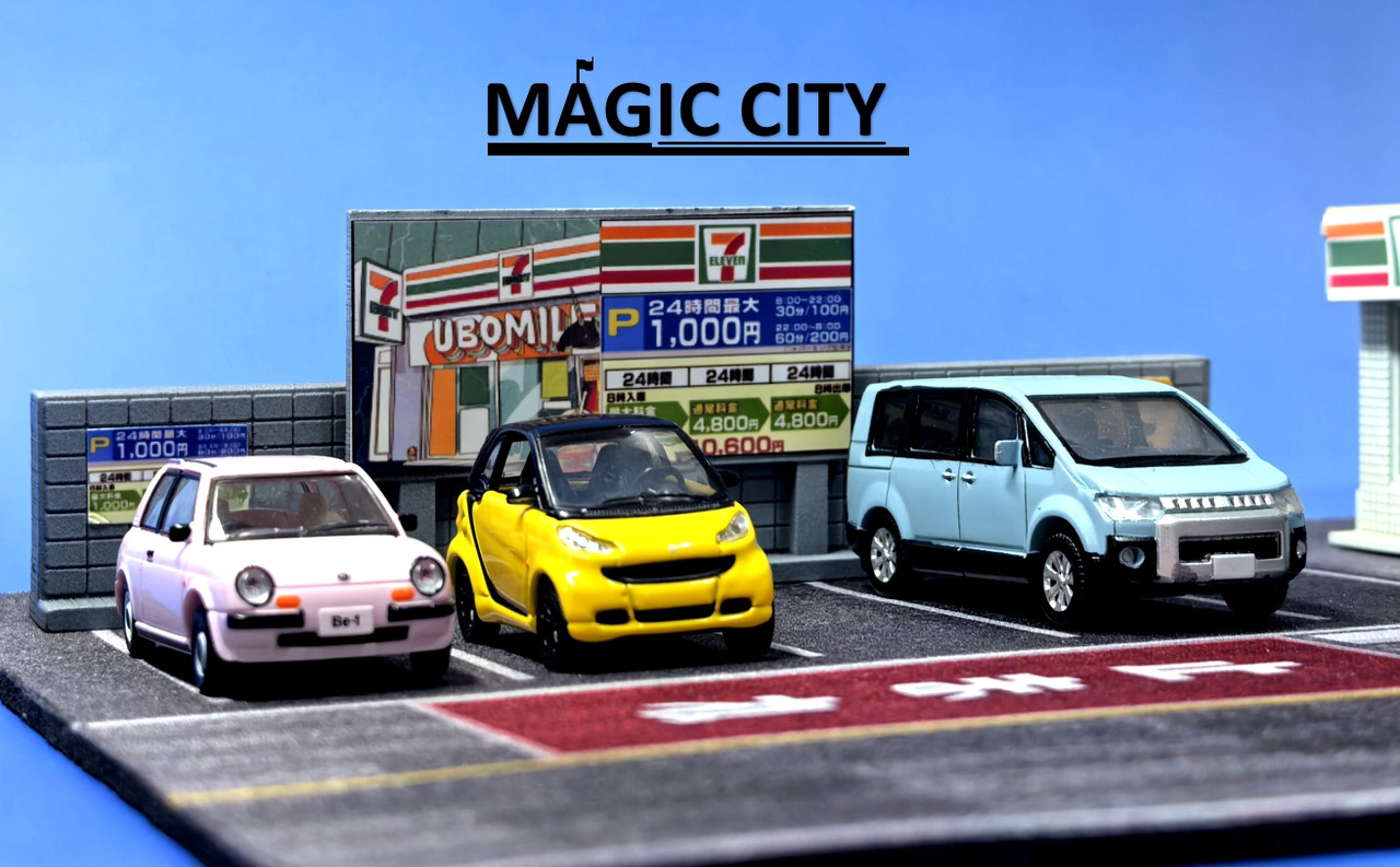 1/64 Magic City Japan 7/11 7 Eleven Building Diorama & Parking Lot