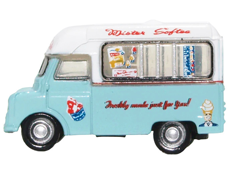 Bedford CA Ice Cream Van "Mister Softee" Light Blue with White Top 1/148 (N) Scale Diecast Model Car by Oxford Diecast