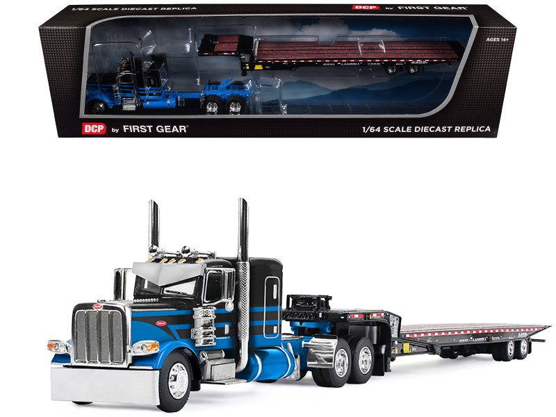 1/64 First Gear Peterbilt Model 389 (Black & Blue) with 48” Flat