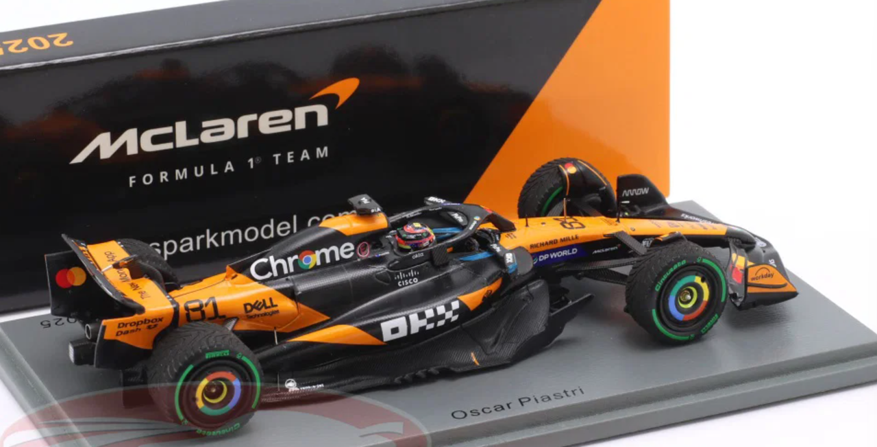1/43 Spark McLaren MCL39 No.81 McLaren Formula 1 Team Winner Belgian GP 2025 Oscar Piastri Car Model
