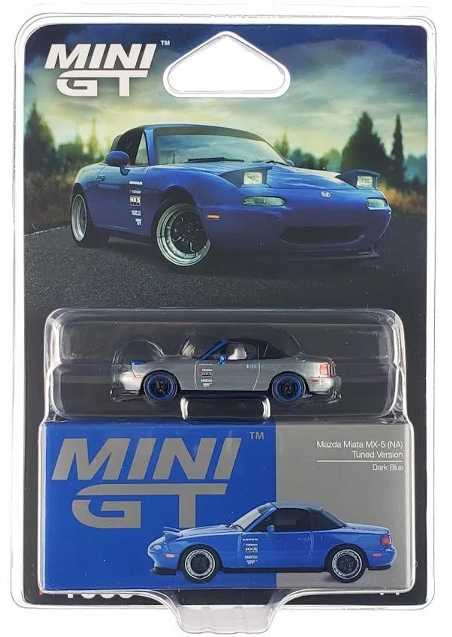 CHASE CAR 1/64 Mini GT Mazda Miata MX-5 (NA) Tuned Version (Chrome Silver with Blue Wheels) Diecast Car Model CHASE CAR 1/64 Mini GT Mazda Miata MX-5 (NA) Tuned Version (Chrome Silver with Blue Wheels) Diecast Car Model