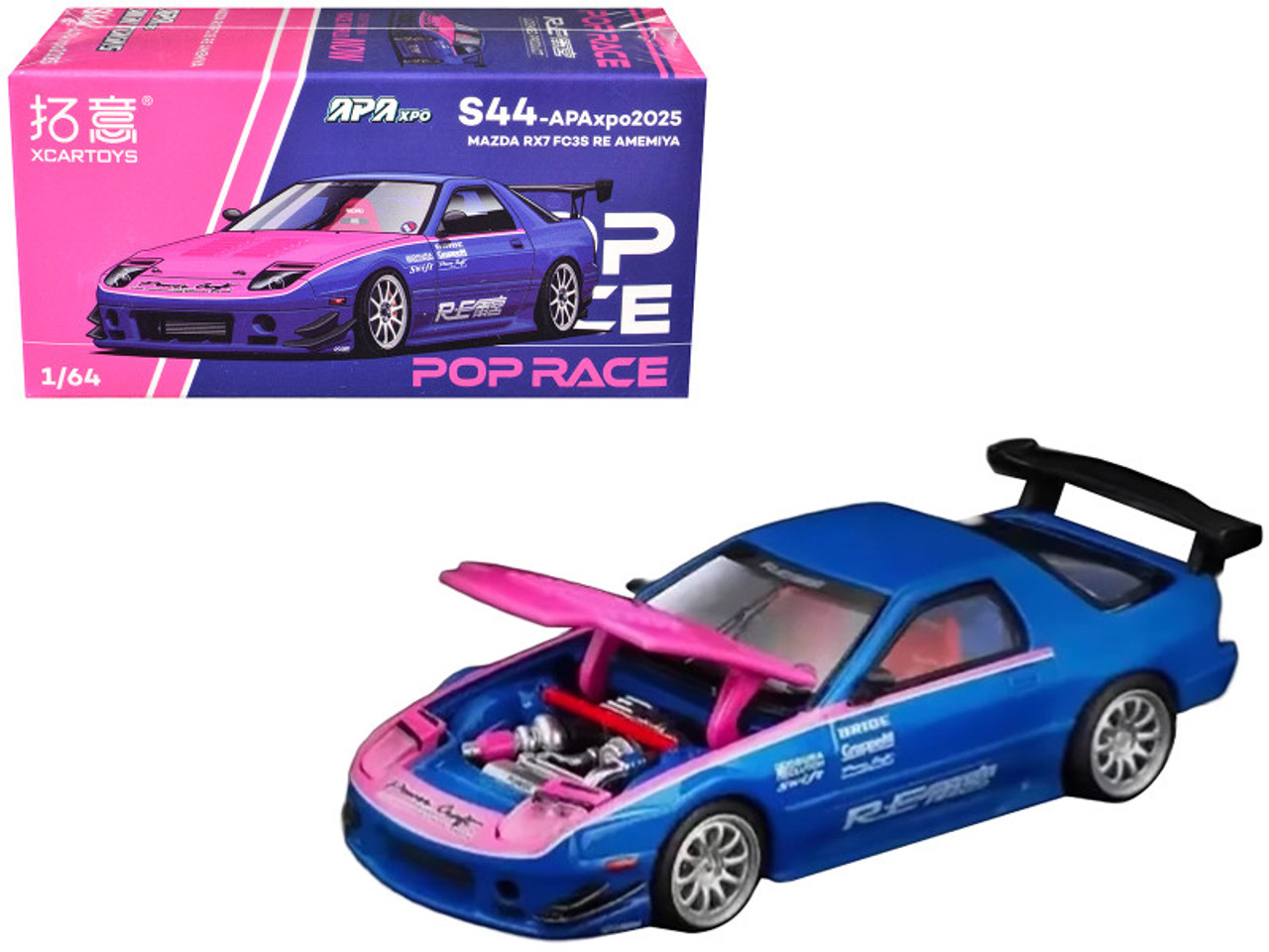 1/64 Poprace Mazda RX7 RX-7 FC3S Re-Amemiya Street 7 (Blue & Pink) Diecast Car Model