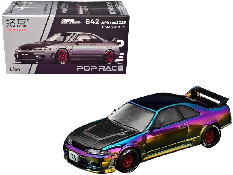 1/64 Poprace Nissan Skyline GT-R GTR R33 APAXPO Chome Diecast Car