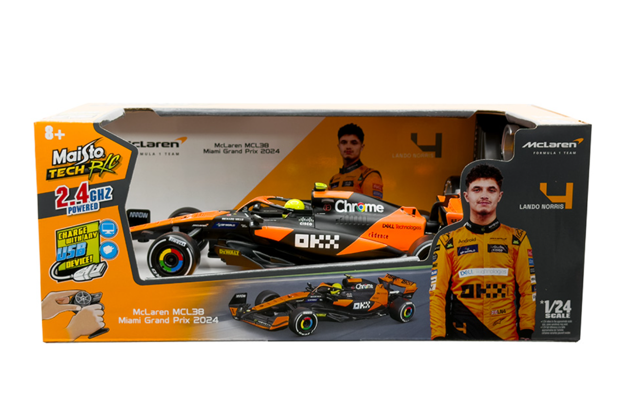 1/24 Maisto 2024 Formula 1 McLaren MCL38 Miami GP #4 Lando Norris Remote Control Car