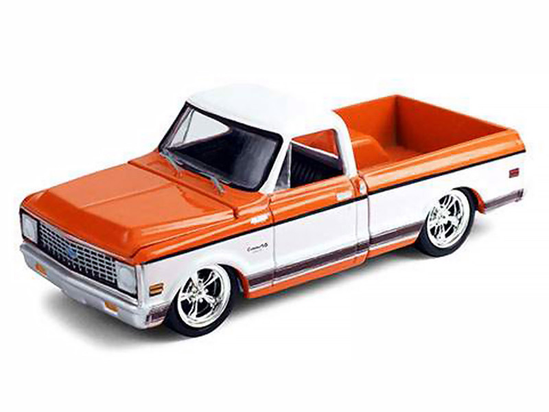 1/64 Greenlight 1972 Chevrolet C-10 Short Bed Custom (Orange with White Two-Tone) Diecast Car Model