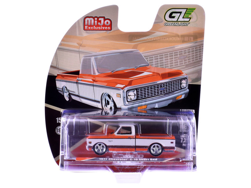 1/64 Greenlight 1972 Chevrolet C-10 Short Bed Custom (Orange with White Two-Tone) Diecast Car Model