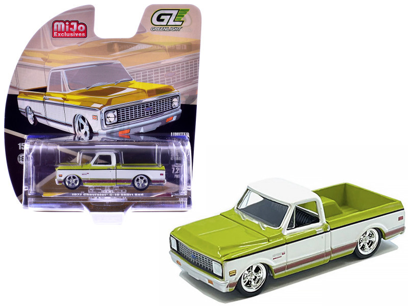 1/64 Greenlight 1972 Chevrolet C-10 Short Bed Custom (Mustard Yellow with White Two-Tone) Diecast Car Model