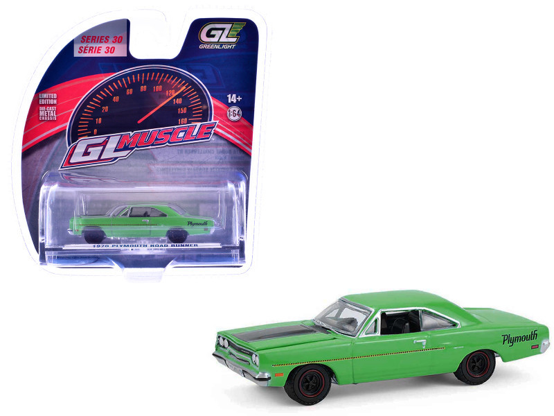 1970 Plymouth Road Runner Green with Black Hood Stripe 