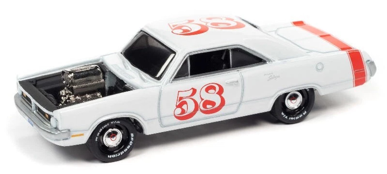 1/64 Johnny Lightning 1970 Dodge Dart #58 (Gloss White with Red Stripe) Diecast Car Model