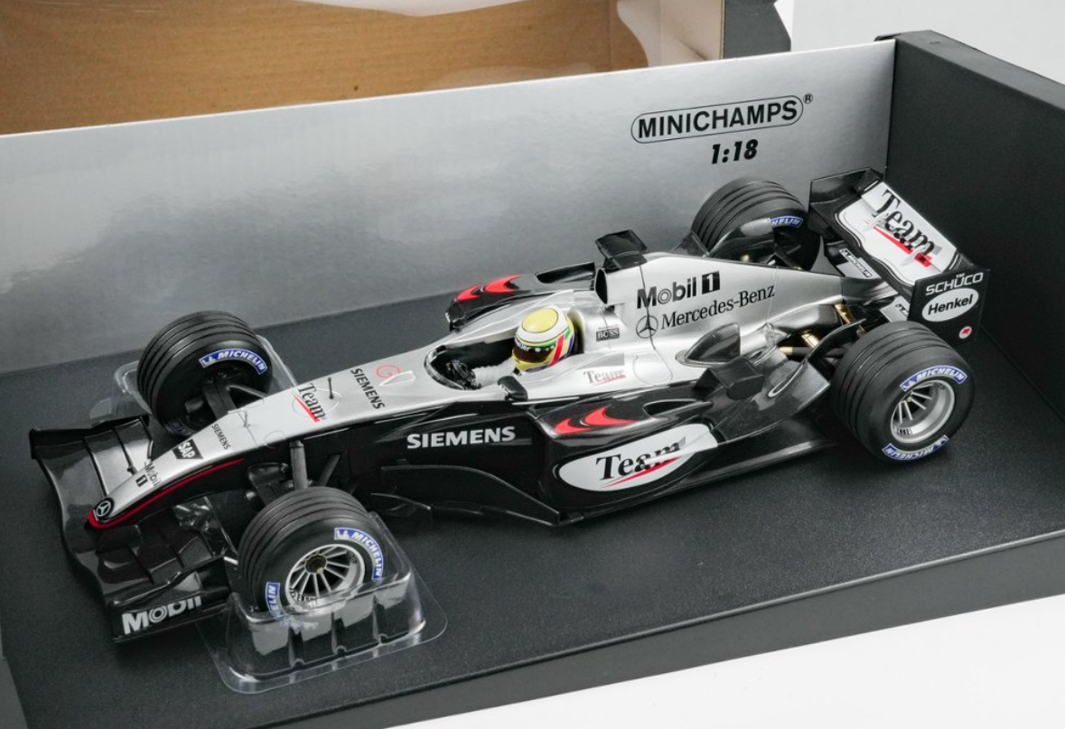 1/18 Minichamps 2004 Formula 1 McLaren Mercedes MP4/19 Lewis Hamilton Autosport Young Driver Test Silverstone Car Model