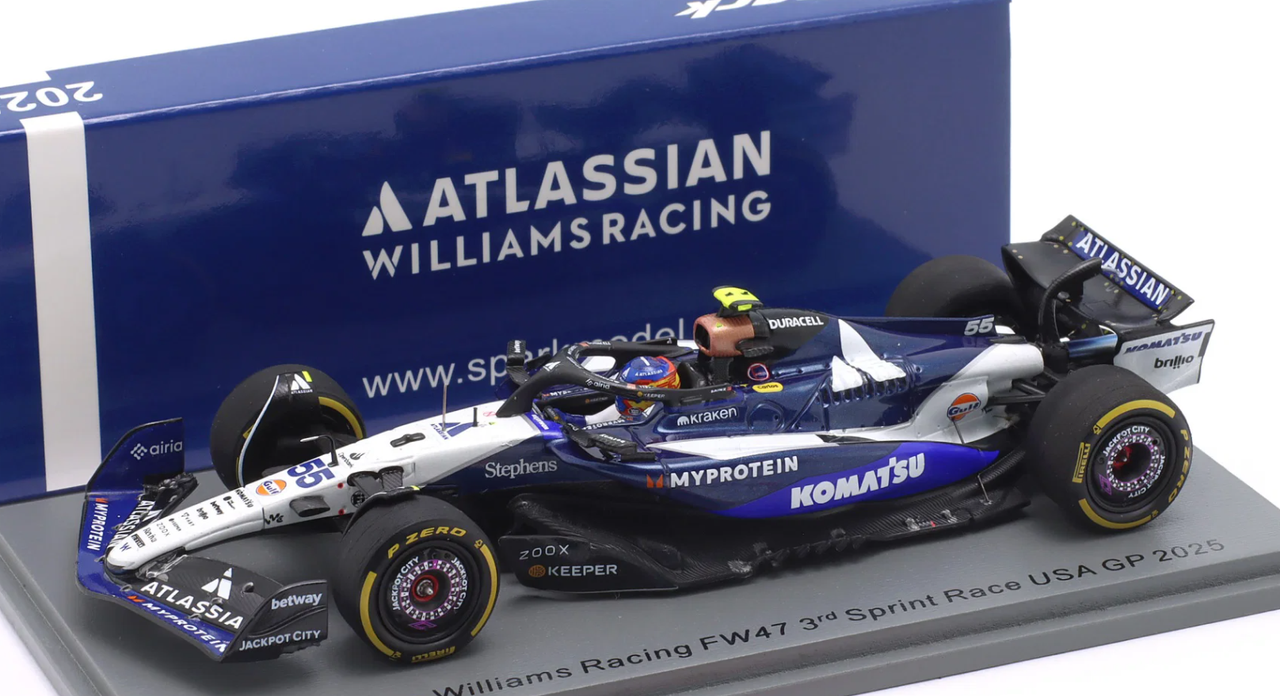 1/43 Spark Williams FW47 No.55 Williams Racing 3rd Sprint Race USA GP 2025 Carlos Sainz Car Model
