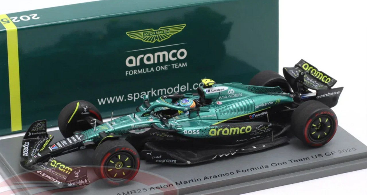 1/43 Spark Aston Martin AMR25 No.14 Aston Martin Aramco Formula One Team US GP 2025 Fernando Alonso Car Model