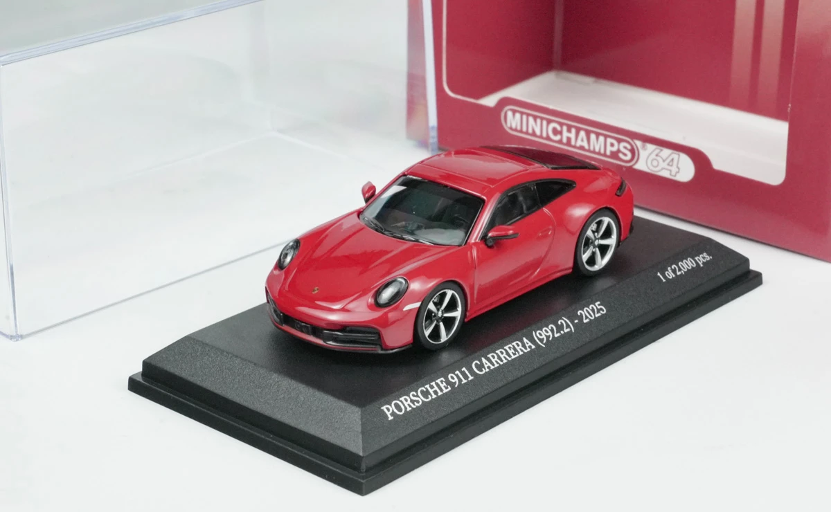 【未使用品】MINICHAMPS PORSCHE 911 CARRERA 1/64 Minichamps 2025 Porsche 911 (992.2) Carrera (Carmine Red