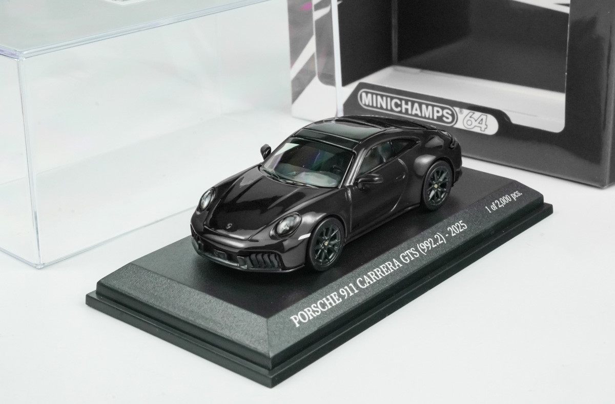 1/64 Minichamps 2025 Porsche 911 (992.2) Carrera GTS (Metallic Black) Diecast Car Model