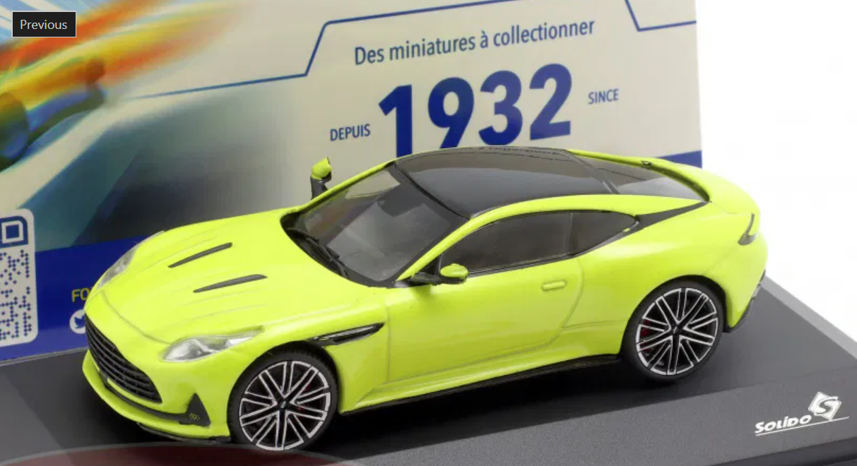 1/43 Solido 2023 Aston Martin DB12 (Lime Essence Yellow) Diecast Car Model