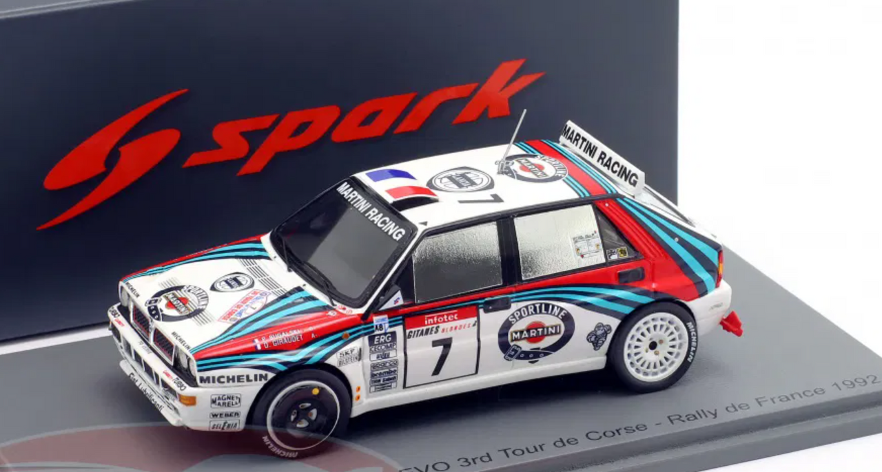 1/43 Spark Lancia Delta HF Integrale EVO No.7 3rd Tour de Corse - Rally de France 1992 P. Bugalski - D. Giraudet Car Model