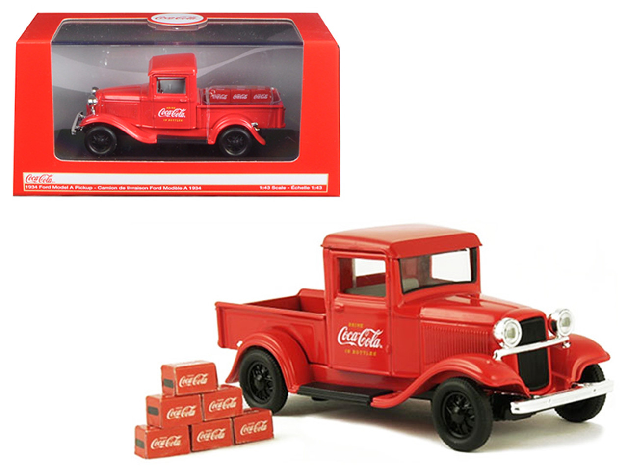 1934 Ford Model A Pickup Truck Red with 6 Bottle Cartons "Coca-Cola" 1/43 Diecast Model Car by Motorcity Classics