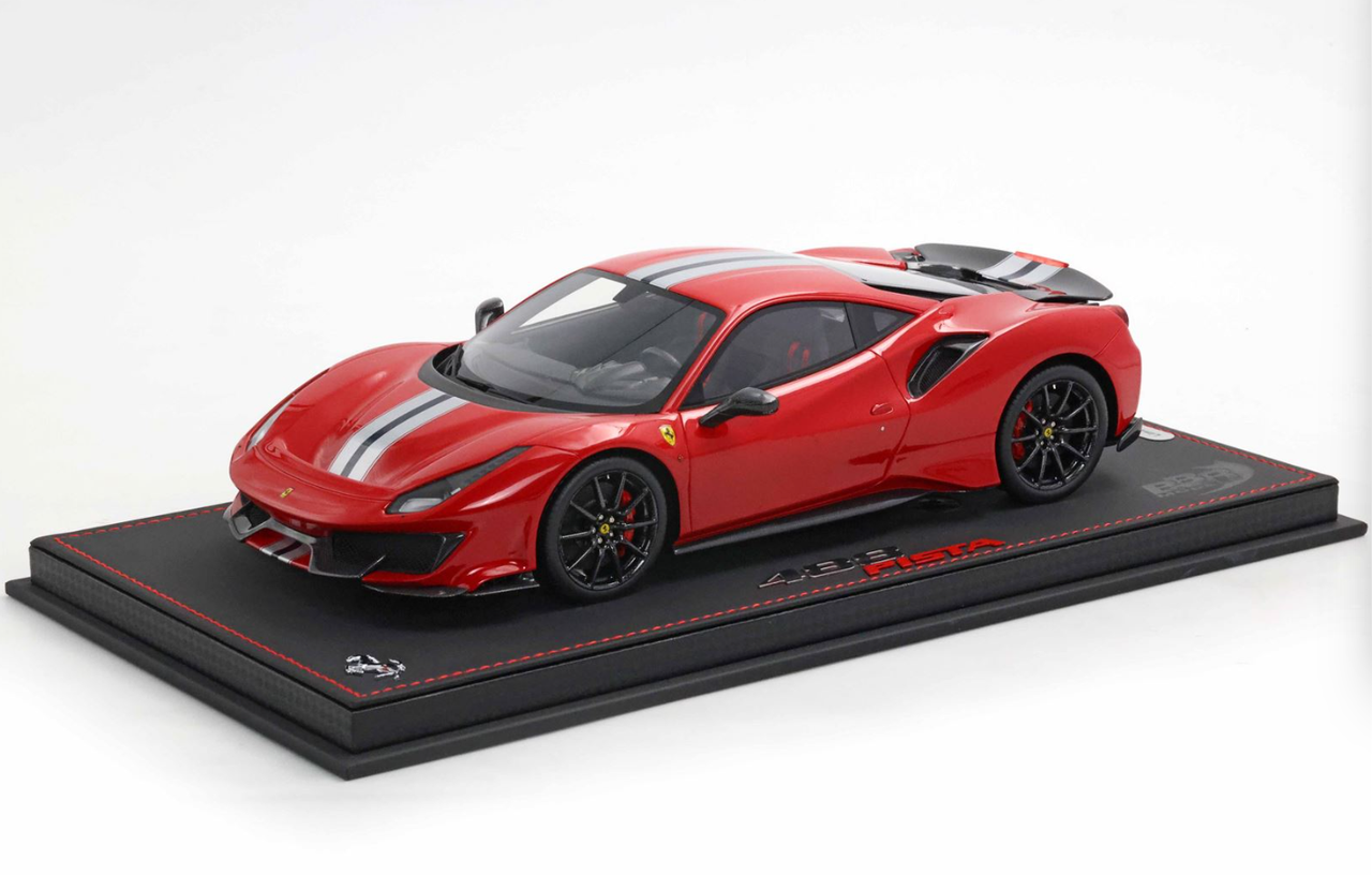 1/18 BBR Ferrari 488 Pista (Rosso Corsa Red with Carbon Fiber Rims & Spoiler) Car Model