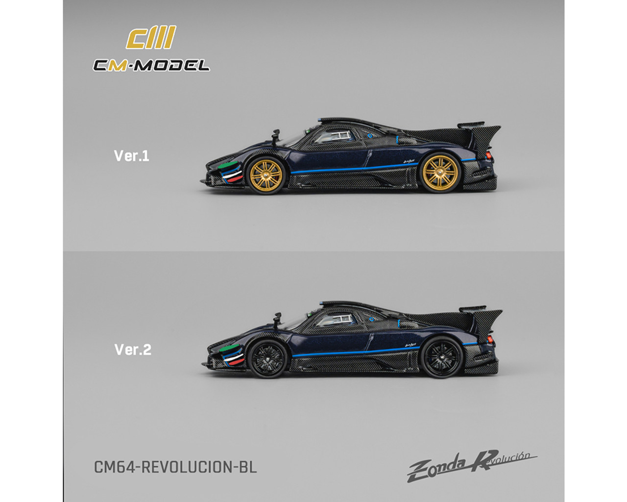 1/64 CM Model Pagani Zonda Revlucion (Metallic Blue with Carbon Fiber) Diecast Car Model